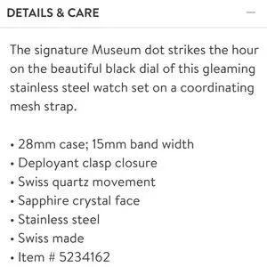 Movado | Accessories | Mogadishu Museum Mesh Strap Watch 28  display picture 1